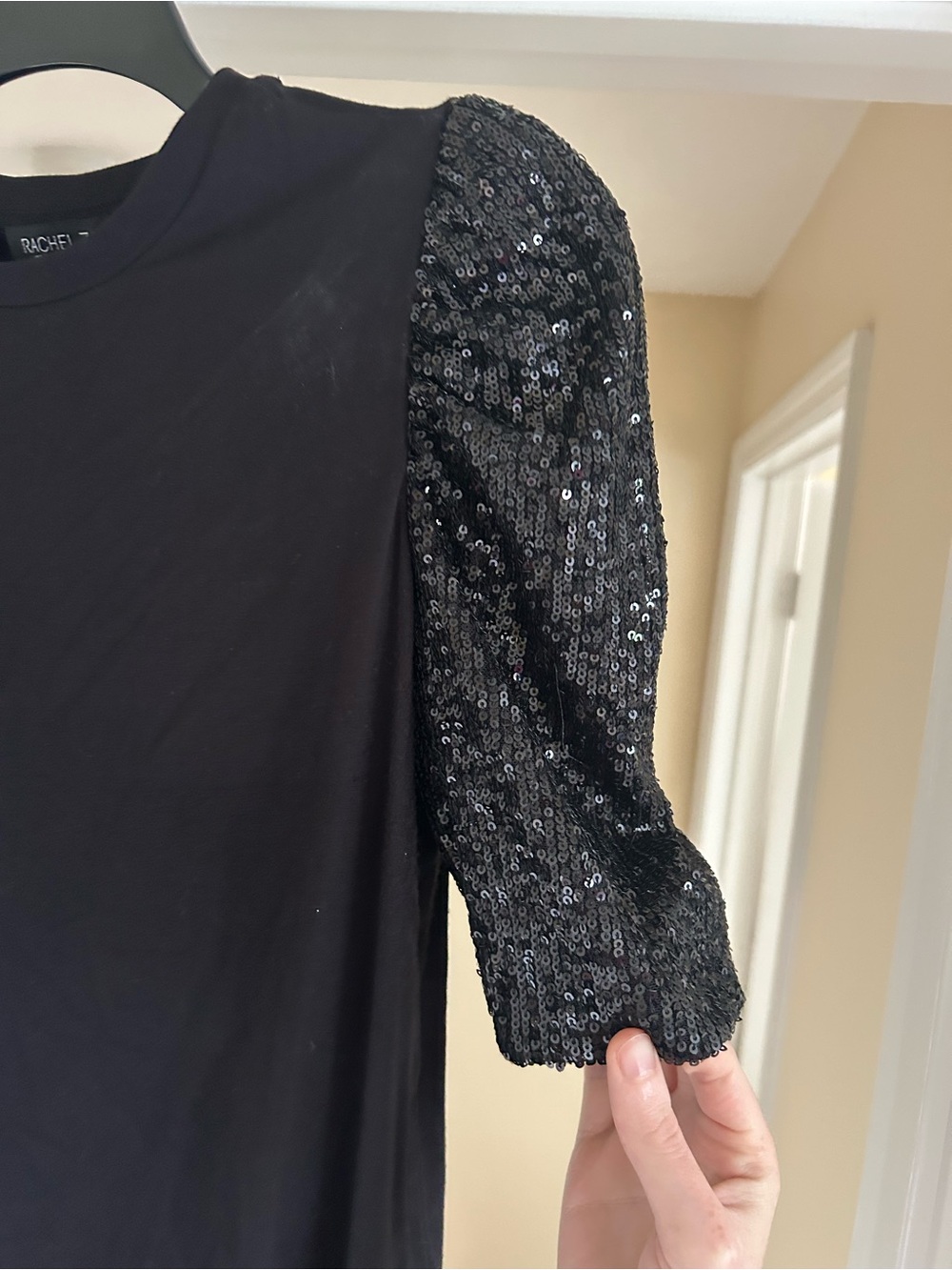 Rachel Zoe Sequin Puff-Sleeve Black Size Small Short Sleeve Top - Picture 3 of 3